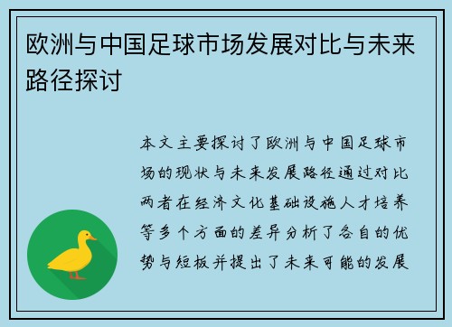 欧洲与中国足球市场发展对比与未来路径探讨